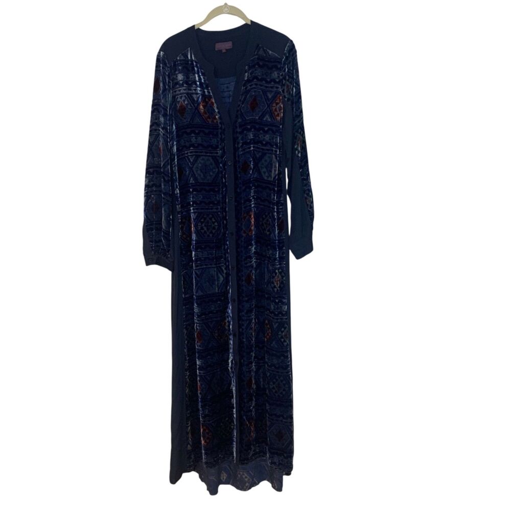 Hale Bob Womens Navy Blue Velvet Burnout Silk Maxi Boho Semi-Sheer Dress M Fairy